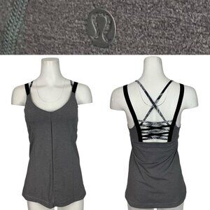 Lululemon Hot To Street Tank Top 8 Heathered Slate Slate Gray Open Back Yoga